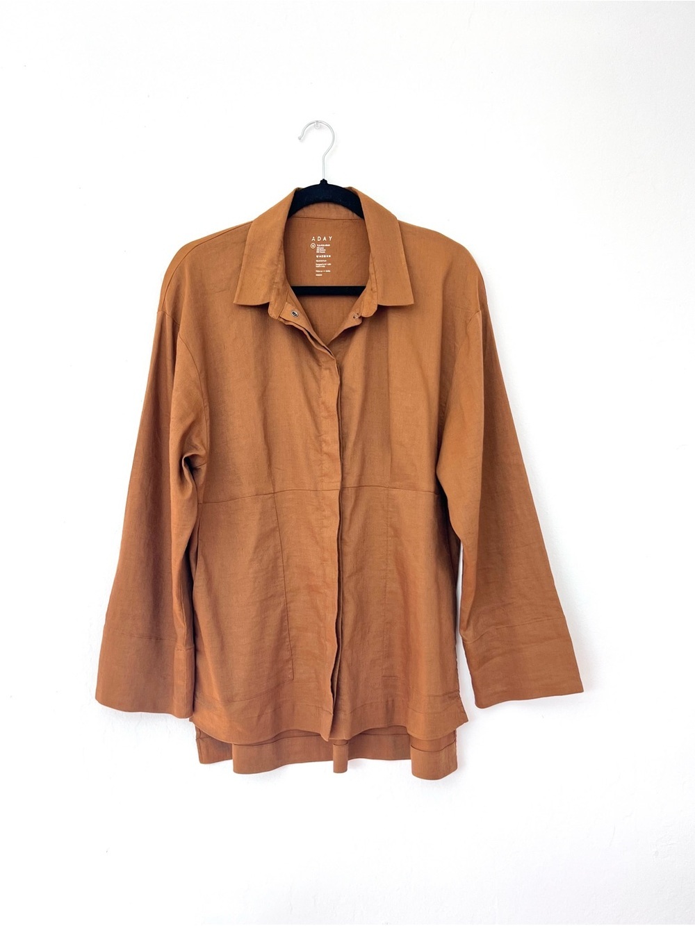 ADAY Linen Blend Oversized Button Down Top